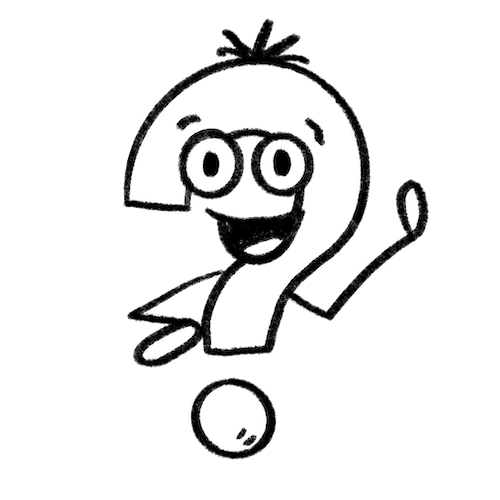 Sketch of a playful question mark character for the Launch Pad creative journey.