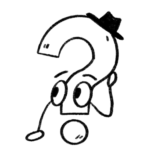 Sketch of a quirky question mark character for the Launch Pad creative journey.